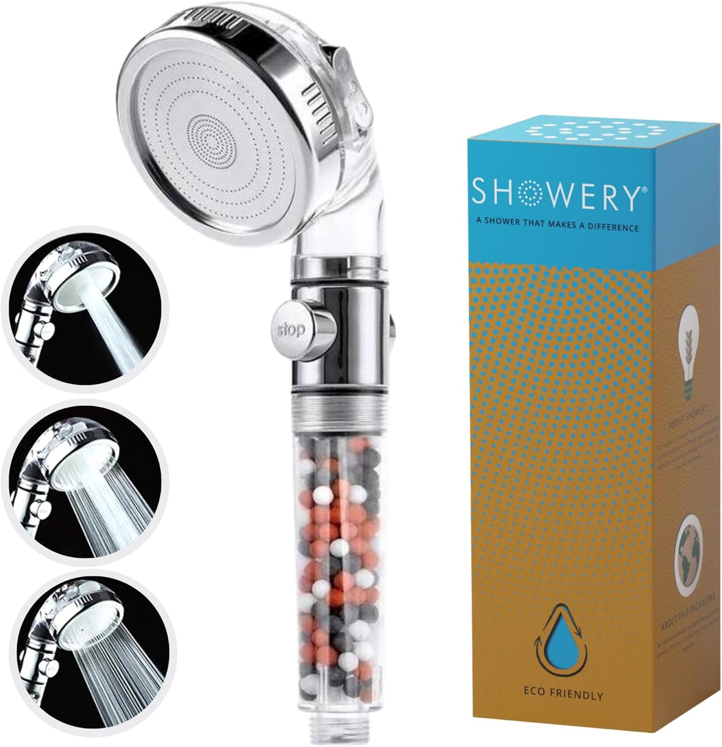 EcoFlow Shower Head - Original Water Saving High Pressure Shower Head with 3 Spray Settings - Standard All Showers Types