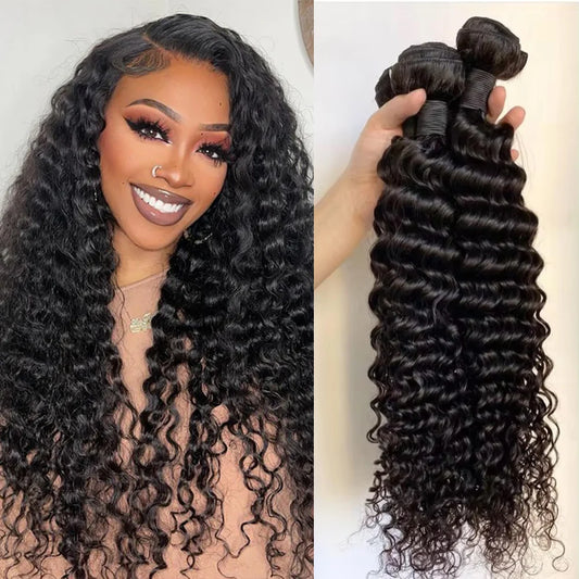 Tissage Humain Hair Deep Wave 20 22 pouces Tissage de Cheveux Brésiliens 100 % Humains Bundles Human Hair Extensions Cheveux Tissage Bouclé Cheveux Humain Livraison 3 Jours