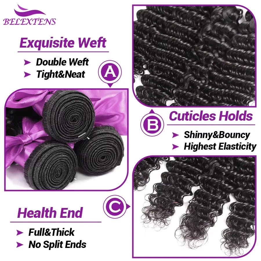 Tissage Humain Hair Deep Wave 20 22 pouces Tissage de Cheveux Brésiliens 100 % Humains Bundles Human Hair Extensions Cheveux Tissage Bouclé Cheveux Humain Livraison 3 Jours
