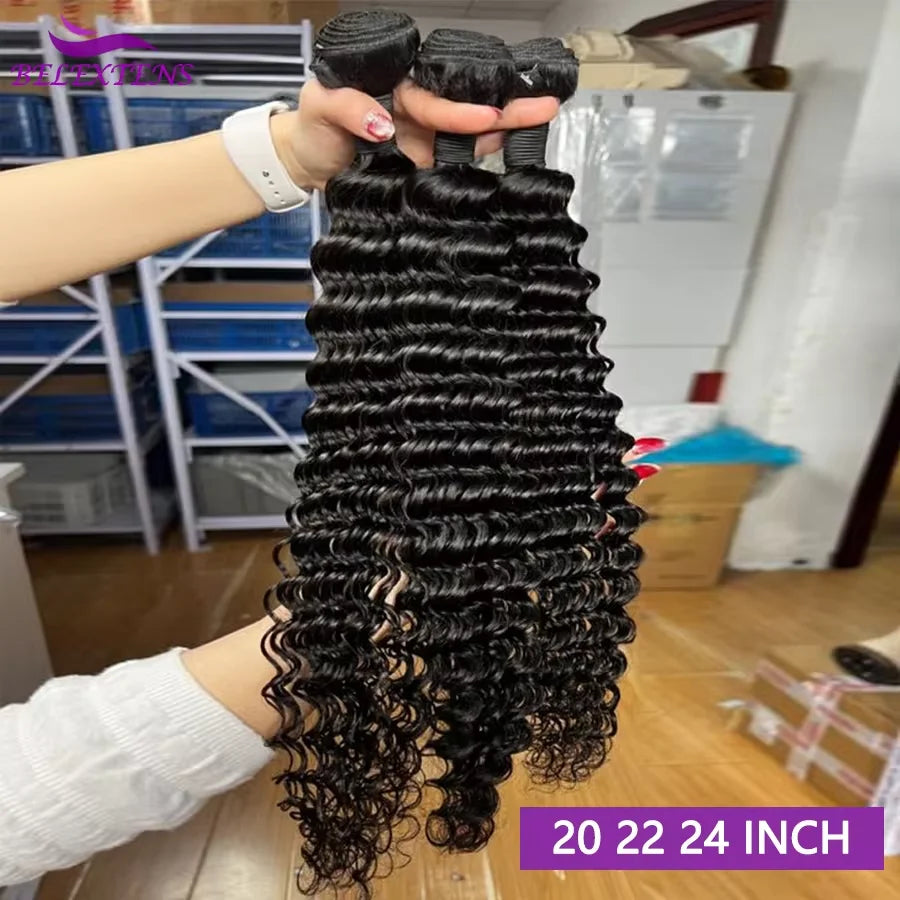 Tissage Humain Hair Deep Wave 20 22 pouces Tissage de Cheveux Brésiliens 100 % Humains Bundles Human Hair Extensions Cheveux Tissage Bouclé Cheveux Humain Livraison 3 Jours