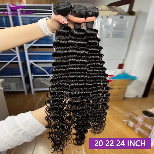 Tissage Humain Hair Deep Wave 20 22 pouces Tissage de Cheveux Brésiliens 100 % Humains Bundles Human Hair Extensions Cheveux Tissage Bouclé Cheveux Humain Livraison 3 Jours